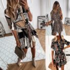 Stylish young woman wearing a beautiful womens casual printed mini dress.