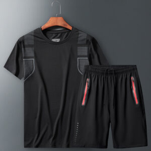 A fit man wearing a breathable mens quick dry sports terno for his daily workout.