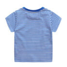 A happy little boy wearing a comfortable boys cotton dinosaur t shirt for everyday summer play.