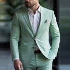 Handsome young man wearing a stylish mens slim fit two piece suit.