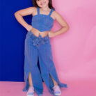 Cute little girl wearing a trendy blue girls denim crop top terno.