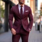 Handsome young man wearing a stylish mens slim fit two piece suit.