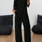 Close-up of the premium, breathable fabric on a casual two piece outfit women.