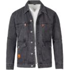 A stylish man wearing a trendy mens slim fit denim jacket for a sleek Korean streetwear look.