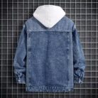 A stylish man wearing a versatile mens hooded denim jacket for a casual layered streetwear look.