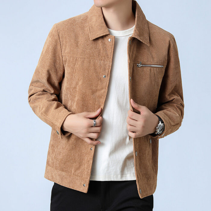 48703a6d-df45-4e10-beb3-9a4f597a48b6.jpg A stylish man wearing a classic mens casual corduroy jacket for a relaxed everyday look.