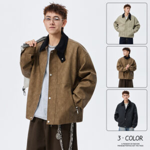 A stylish man wearing a classic mens plus size faux leather jacket for a smart-casual everyday look.