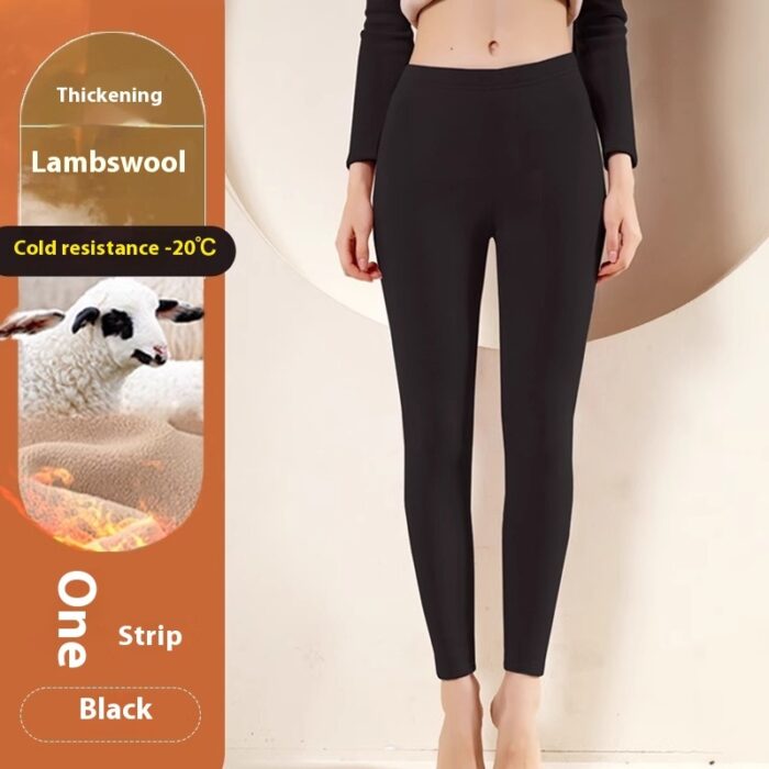 Stylish woman staying warm in thick womens thermal winter leggings for travel.