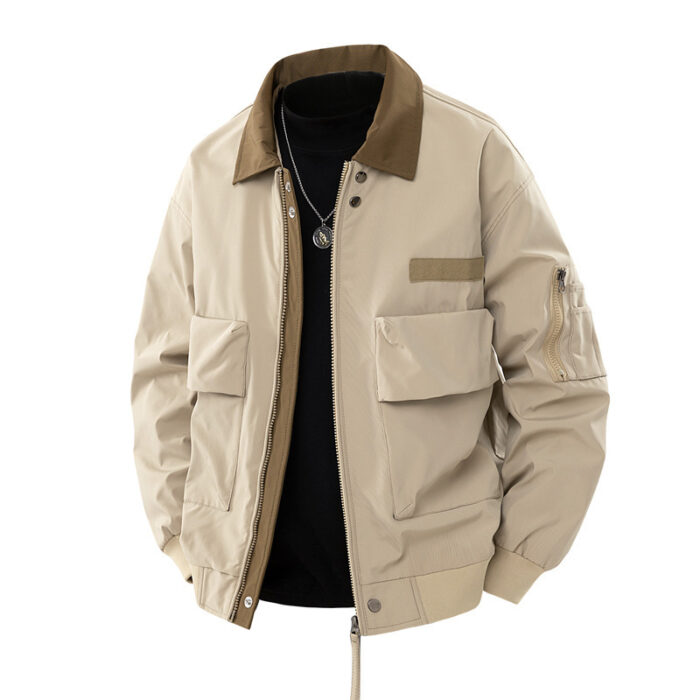A stylish man wearing a loose fit mens retro pilot jacket for a casual streetwear look.