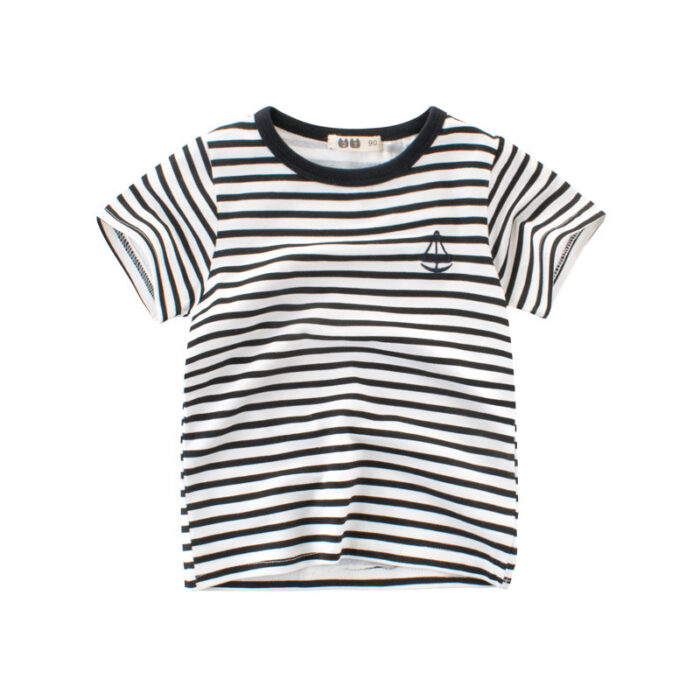 4de09cad-9500-4f36-adde-89ee6c49c964.jpg A cute child wearing a comfortable kids striped cotton t shirt for everyday summer play.