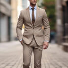 Handsome young man wearing a stylish mens slim fit two piece suit.