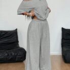Close-up of the premium, breathable fabric on a casual two piece outfit women.