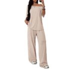 Close-up of the premium, breathable fabric on a casual two piece outfit women.