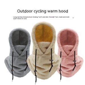 Person staying warm while wearing a thick winter fleece balaclava hat.
