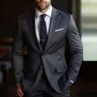 Handsome young man wearing a stylish mens slim fit two piece suit.