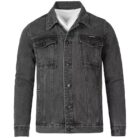 A stylish man wearing a trendy mens slim fit denim jacket for a sleek Korean streetwear look.