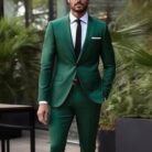 Handsome young man wearing a stylish mens slim fit two piece suit.