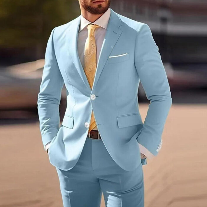 81e235d5-de79-4e26-aed1-ce5251593541.jpg Handsome young man wearing a stylish mens slim fit two piece suit.