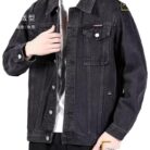 A stylish man wearing a versatile mens vintage distressed denim jacket for an edgy streetwear look.