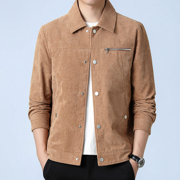 92ef23da-82f4-4ed5-990f-dc5882bcf276.jpg A stylish man wearing a classic mens casual corduroy jacket for a relaxed everyday look.
