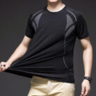 A man staying cool in the summer heat wearing a breathable mens ice silk t shirt.
