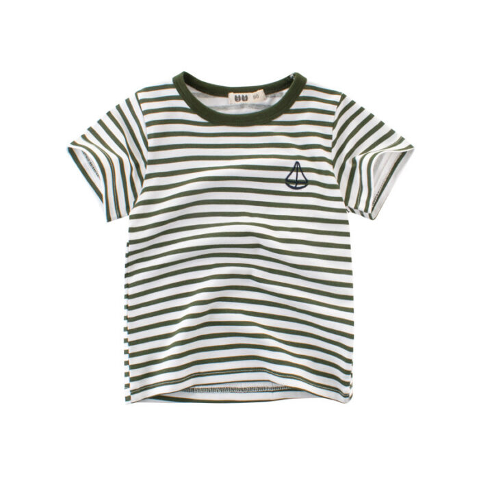9d065b95-7200-46a9-8671-966d339bd8e0.jpg A cute child wearing a comfortable kids striped cotton t shirt for everyday summer play.