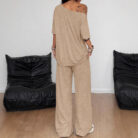 Close-up of the premium, breathable fabric on a casual two piece outfit women.
