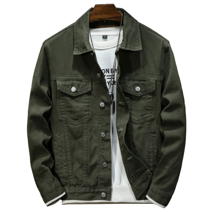 af021b0f-d588-43e9-b259-335dad8b445e.jpg A stylish man wearing a versatile mens workwear denim jacket for a rugged everyday look.