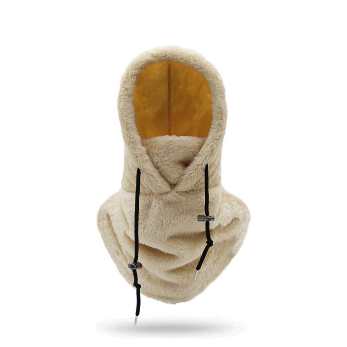 Person staying warm while wearing a thick winter fleece balaclava hat.