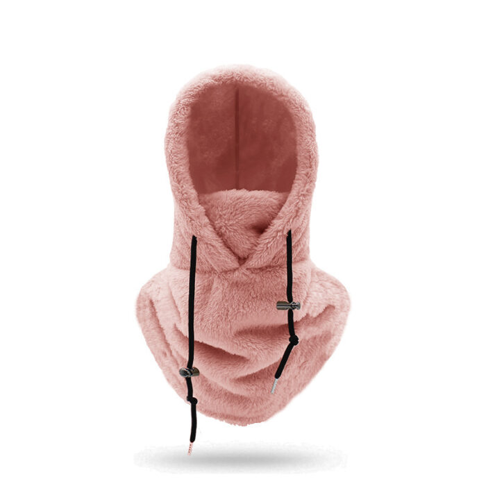 Person staying warm while wearing a thick winter fleece balaclava hat.