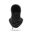 Person staying warm while wearing a thick winter fleece balaclava hat.