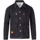 A stylish man wearing a trendy mens slim fit denim jacket for a sleek Korean streetwear look.