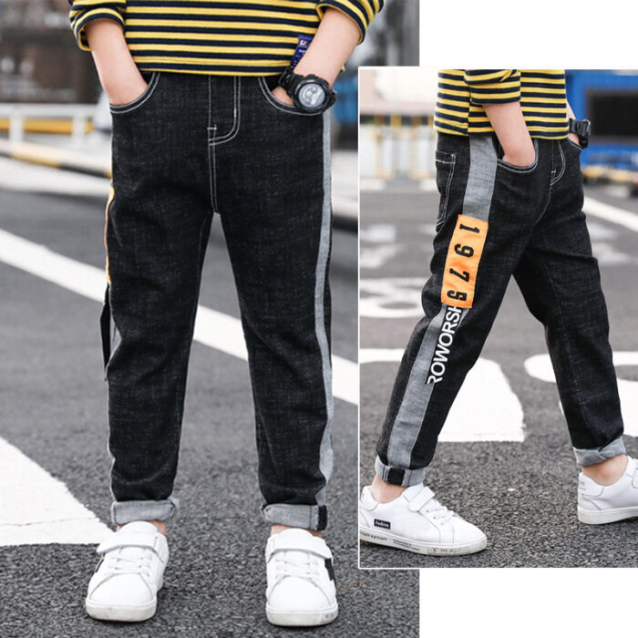 Stylish young boy wearing trendy boys straight leg jeans for everyday play.