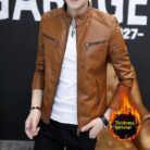 A stylish man wearing a versatile mens lightweight faux leather jacket for a smart-casual look.