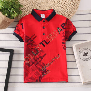 A handsome little boy wearing a breathable boys cotton polo shirt ph for a family weekend outing.
