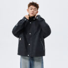 A stylish man wearing a classic mens plus size faux leather jacket for a smart-casual everyday look.