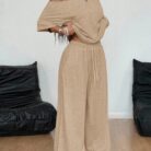 Close-up of the premium, breathable fabric on a casual two piece outfit women.