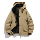 A stylish man wearing a practical mens waterproof windbreaker jacket to protect against the rain and wind from K&K Trend Wear.