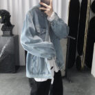 A stylish man wearing a versatile mens vintage wash denim jacket for an effortless streetwear look from K&K Trend Wear.