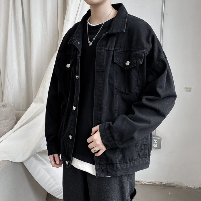 A stylish man wearing a versatile mens vintage wash denim jacket for an effortless streetwear look from K&K Trend Wear.