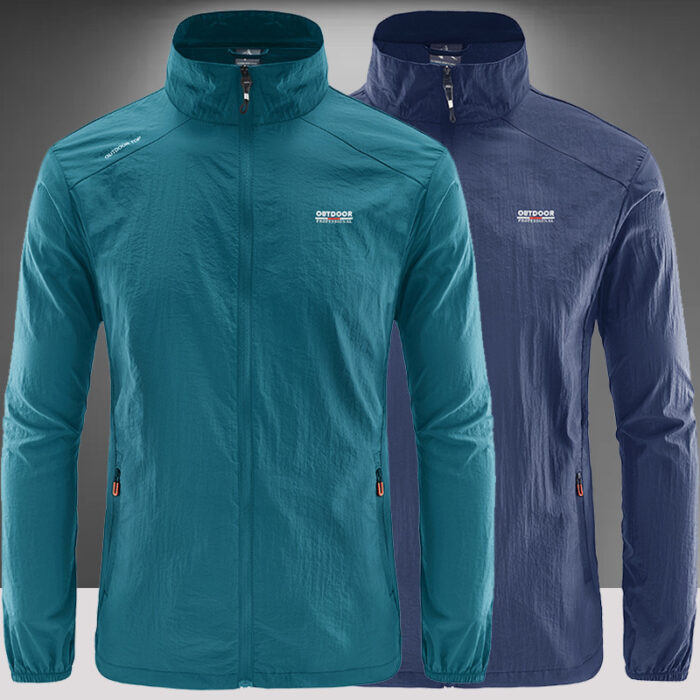 35a54a92-20f3-4417-b7dc-5ec0f6bd2ee7.jpg A man outdoors wearing a versatile mens uv protection fishing jacket for summer sun protection from K&K Trend Wear.