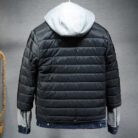 A stylish man wearing a versatile mens thick hooded denim jacket for a warm streetwear look from K&K Trend Wear.