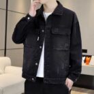 A stylish man wearing a versatile mens relaxed fit denim jacket for an effortless streetwear look from K&K Trend Wear.