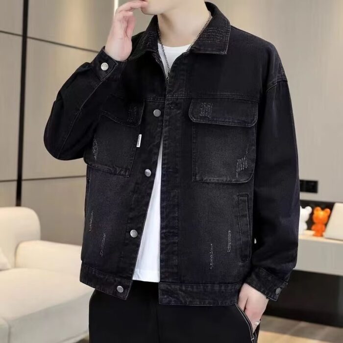 5a34b99e-61cb-4ed5-b788-258d04f5dd8b.jpg A stylish man wearing a versatile mens relaxed fit denim jacket for an effortless streetwear look from K&K Trend Wear.