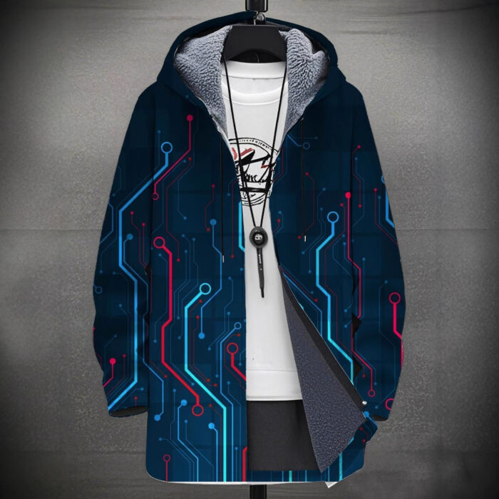 5bf7ced5-c362-4acb-a916-3be5f8941349.jpg A stylish man wearing a warm mens fleece lined graphic jacket for a bold streetwear look from K&K Trend Wear.