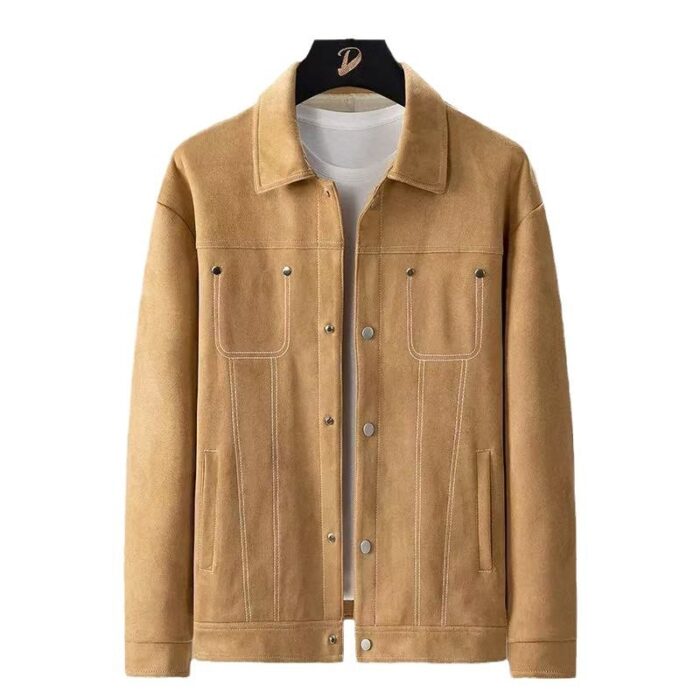 6e6e808c-bb0f-4d42-93d6-63c81fdd6d21.jpg A stylish man wearing a versatile mens faux suede jacket for a smart-casual everyday look from K&K Trend Wear.