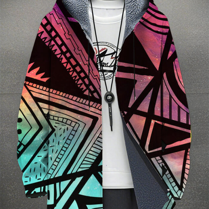 7745e2e4-4507-4fed-9316-178e91eca36d.jpg A stylish man wearing a warm mens fleece lined graphic jacket for a bold streetwear look from K&K Trend Wear.
