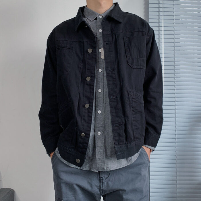 7f159148-4701-48ec-a1a7-aee0105ace96.jpg A stylish man wearing a versatile mens retro denim jacket for an effortless streetwear look from K&K Trend Wear.