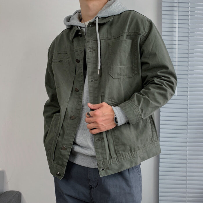 acc5a843-218e-484f-8e6d-13ab882b3673.jpg A stylish man wearing a versatile mens retro denim jacket for an effortless streetwear look from K&K Trend Wear.