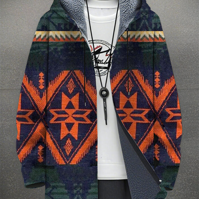 b2d7d1ce-f70f-46a9-84b7-00f3dad944de.jpg A stylish man wearing a warm mens fleece lined graphic jacket for a bold streetwear look from K&K Trend Wear.